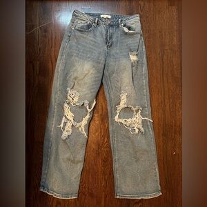 Distressed wide leg jeans